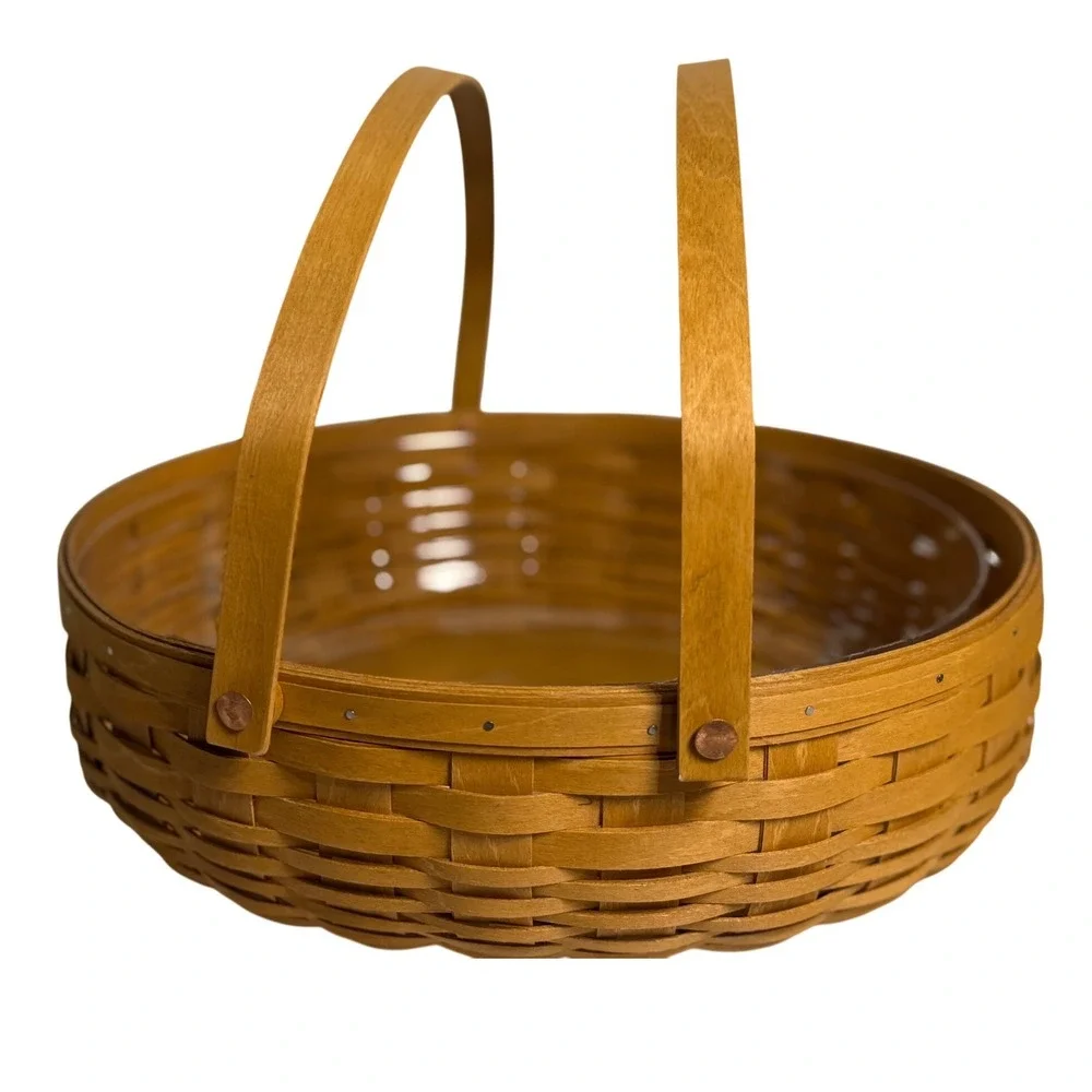 Longaberger Social Gathering Basket Brown Woven Wood Clear Protector Handles